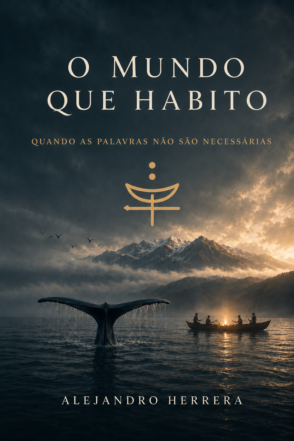 Livro O Mundo Que Habito: Silêncio Eloquente, de Alejandro Herrera, apresentado em três dimensões sobre fundo escuro.